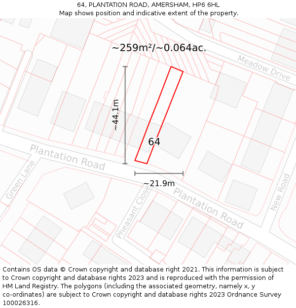 64, PLANTATION ROAD, AMERSHAM, HP6 6HL: Plot and title map