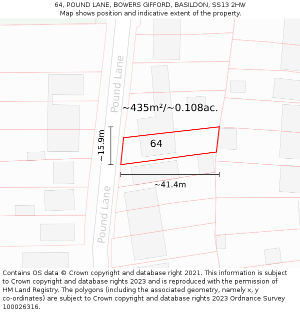 64, POUND LANE, BOWERS GIFFORD, BASILDON, SS13 2HW: Plot and title map