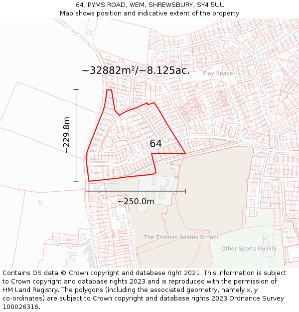 64, PYMS ROAD, WEM, SHREWSBURY, SY4 5UU: Plot and title map