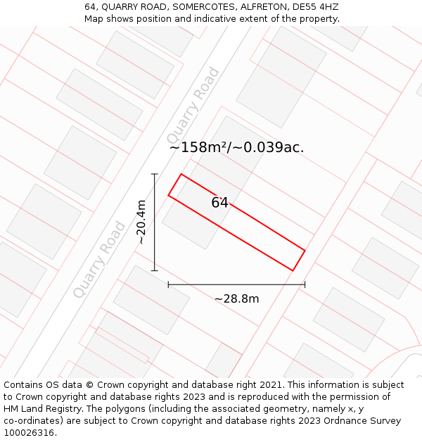 64, QUARRY ROAD, SOMERCOTES, ALFRETON, DE55 4HZ: Plot and title map