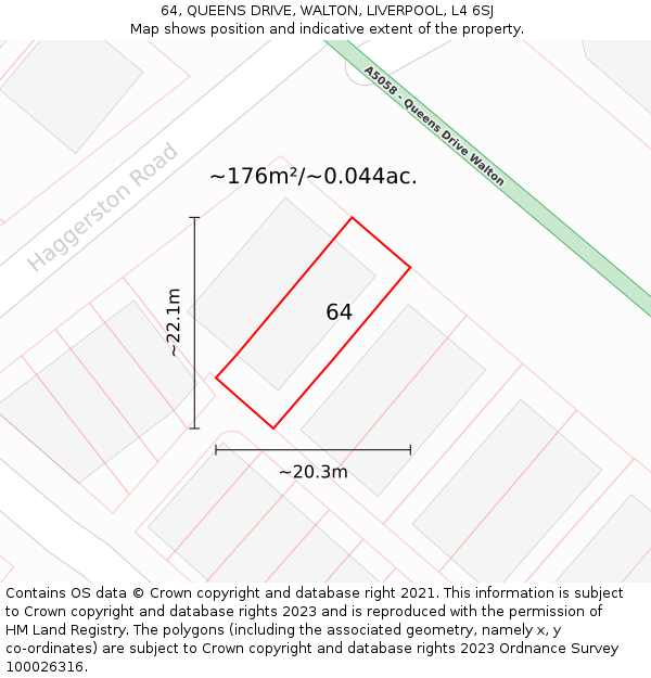 64, QUEENS DRIVE, WALTON, LIVERPOOL, L4 6SJ: Plot and title map