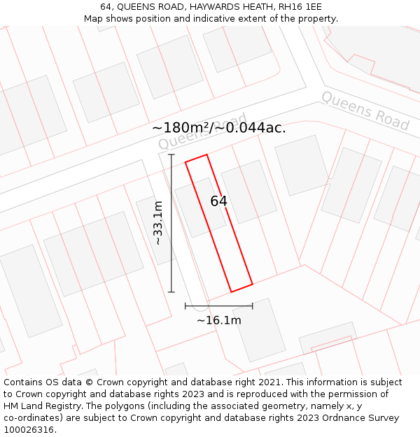 64, QUEENS ROAD, HAYWARDS HEATH, RH16 1EE: Plot and title map