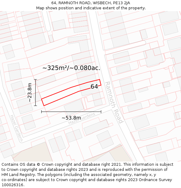 64, RAMNOTH ROAD, WISBECH, PE13 2JA: Plot and title map