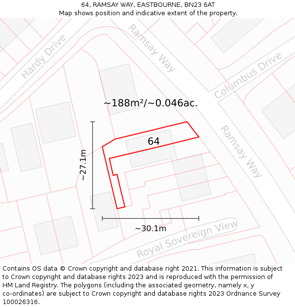 64, RAMSAY WAY, EASTBOURNE, BN23 6AT: Plot and title map