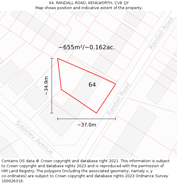 64, RANDALL ROAD, KENILWORTH, CV8 1JY: Plot and title map