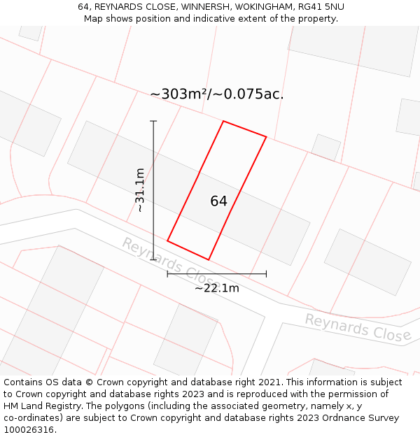 64, REYNARDS CLOSE, WINNERSH, WOKINGHAM, RG41 5NU: Plot and title map