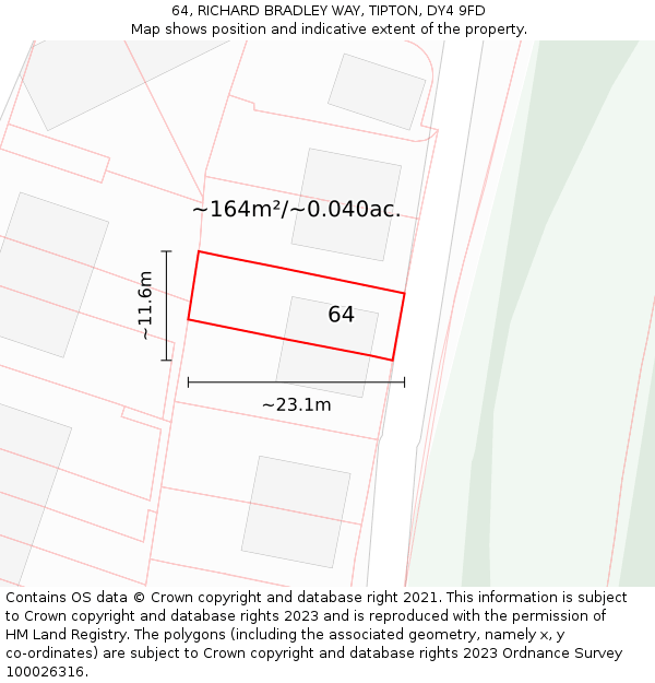 64, RICHARD BRADLEY WAY, TIPTON, DY4 9FD: Plot and title map