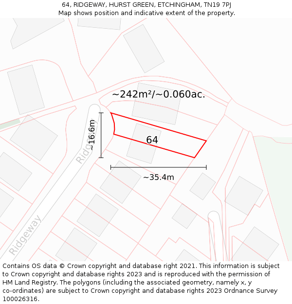 64, RIDGEWAY, HURST GREEN, ETCHINGHAM, TN19 7PJ: Plot and title map