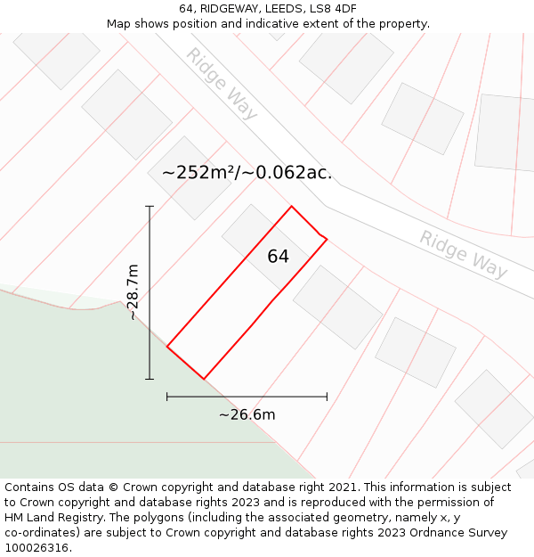 64, RIDGEWAY, LEEDS, LS8 4DF: Plot and title map
