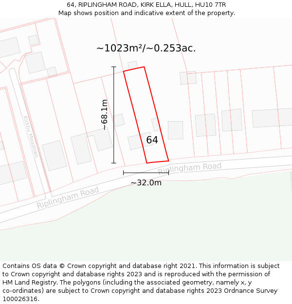 64, RIPLINGHAM ROAD, KIRK ELLA, HULL, HU10 7TR: Plot and title map