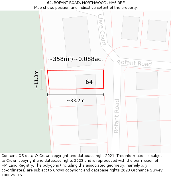 64, ROFANT ROAD, NORTHWOOD, HA6 3BE: Plot and title map