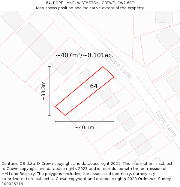 64, ROPE LANE, WISTASTON, CREWE, CW2 6RD: Plot and title map