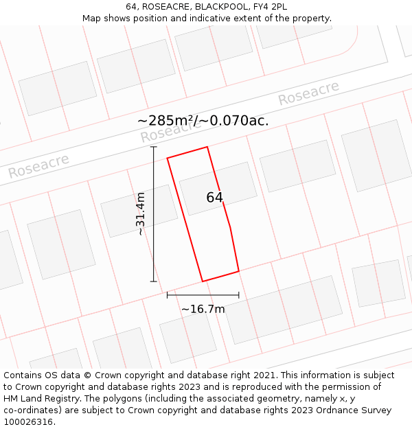 64, ROSEACRE, BLACKPOOL, FY4 2PL: Plot and title map