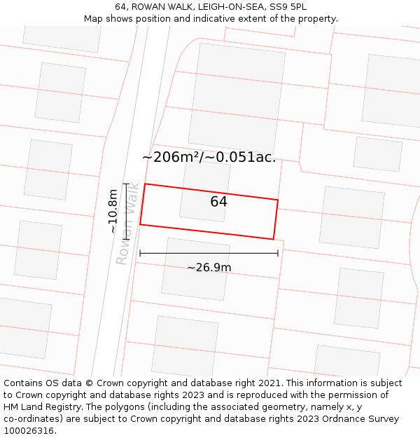 64, ROWAN WALK, LEIGH-ON-SEA, SS9 5PL: Plot and title map