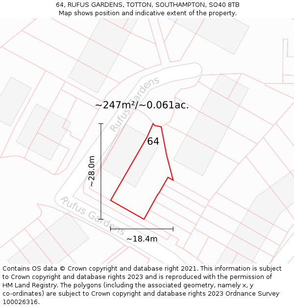 64, RUFUS GARDENS, TOTTON, SOUTHAMPTON, SO40 8TB: Plot and title map