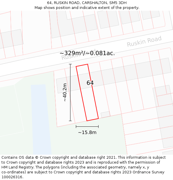 64, RUSKIN ROAD, CARSHALTON, SM5 3DH: Plot and title map