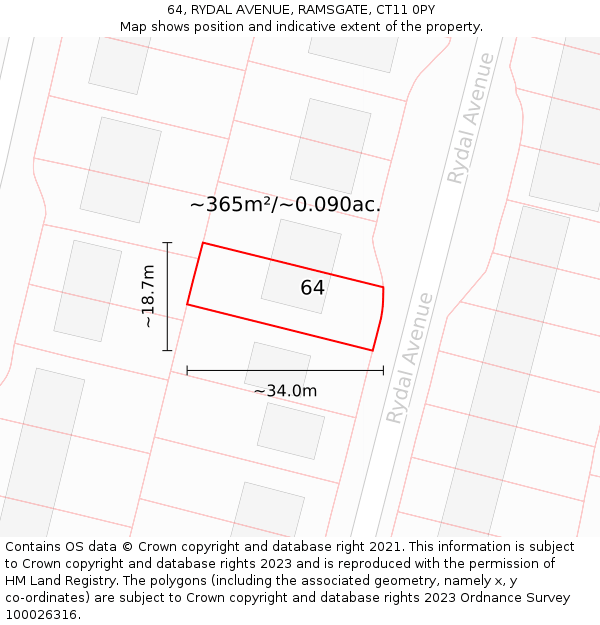 64, RYDAL AVENUE, RAMSGATE, CT11 0PY: Plot and title map