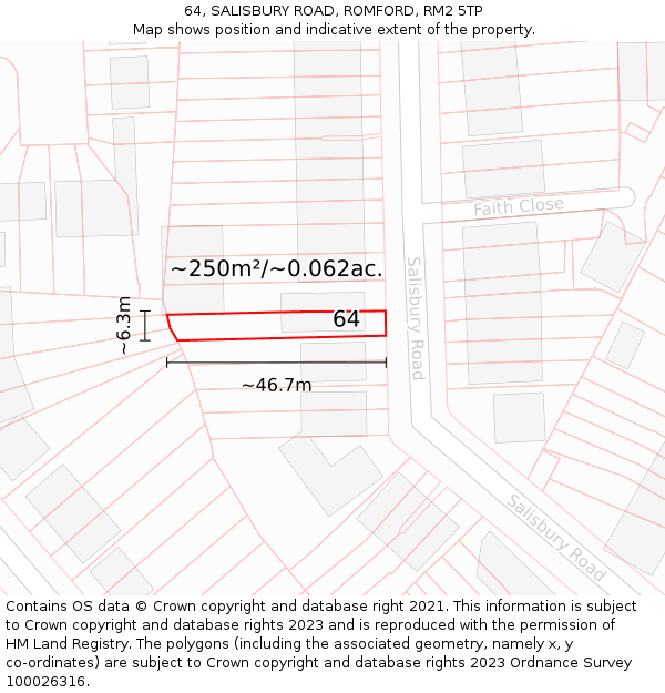 64, SALISBURY ROAD, ROMFORD, RM2 5TP: Plot and title map