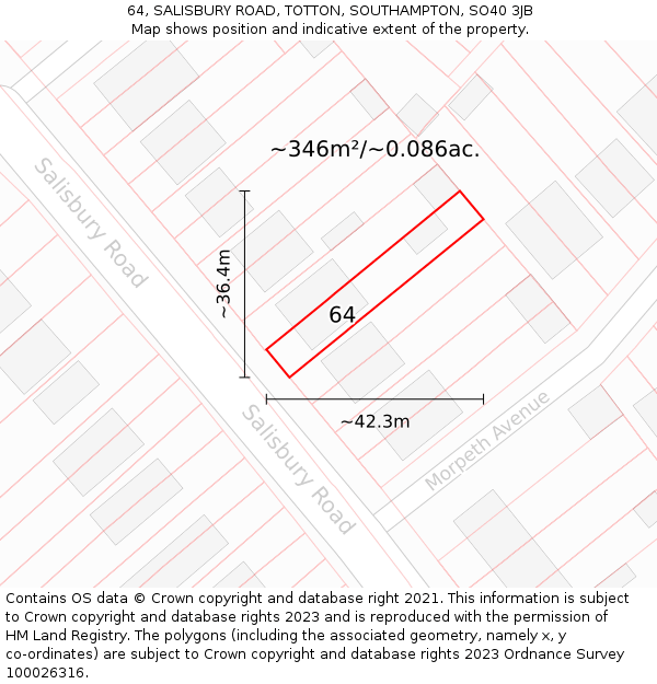 64, SALISBURY ROAD, TOTTON, SOUTHAMPTON, SO40 3JB: Plot and title map