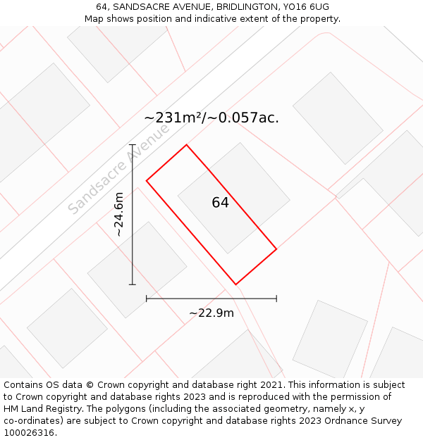 64, SANDSACRE AVENUE, BRIDLINGTON, YO16 6UG: Plot and title map
