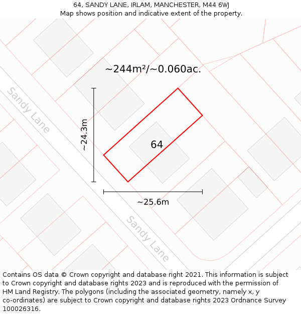 64, SANDY LANE, IRLAM, MANCHESTER, M44 6WJ: Plot and title map