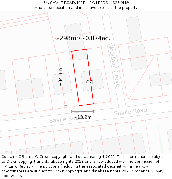 64, SAVILE ROAD, METHLEY, LEEDS, LS26 9HW: Plot and title map