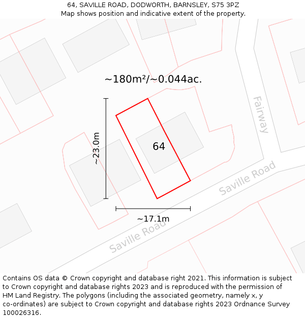 64, SAVILLE ROAD, DODWORTH, BARNSLEY, S75 3PZ: Plot and title map