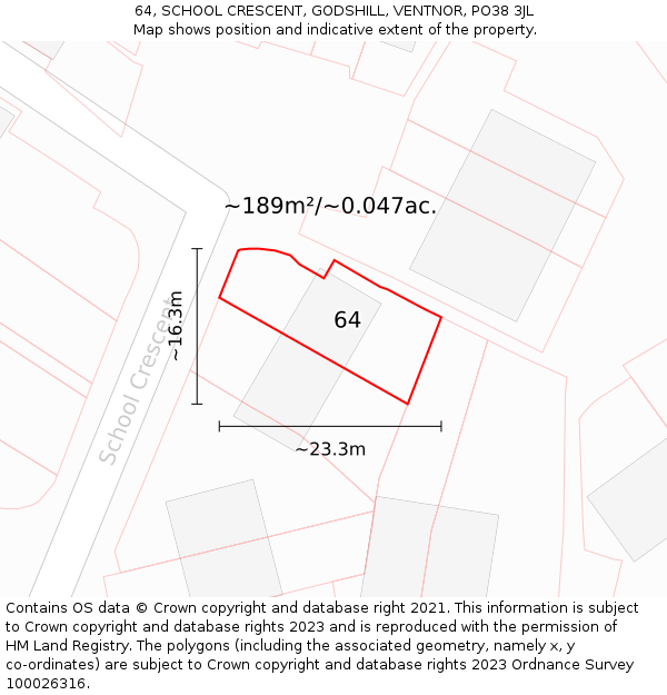 64, SCHOOL CRESCENT, GODSHILL, VENTNOR, PO38 3JL: Plot and title map