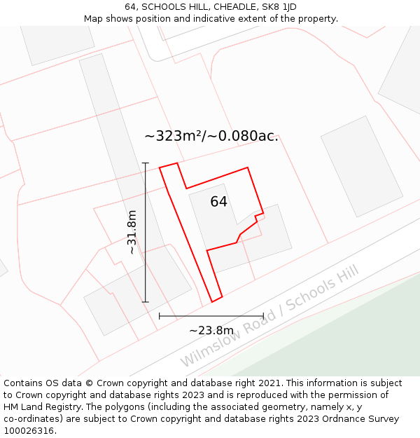 64, SCHOOLS HILL, CHEADLE, SK8 1JD: Plot and title map