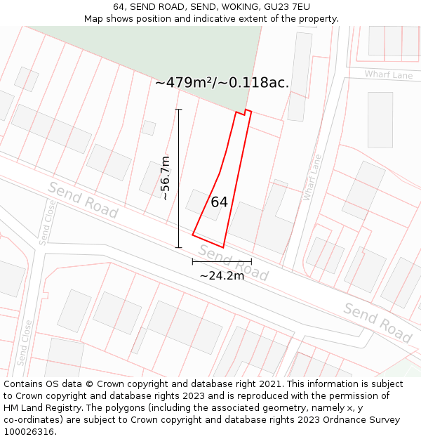 64, SEND ROAD, SEND, WOKING, GU23 7EU: Plot and title map