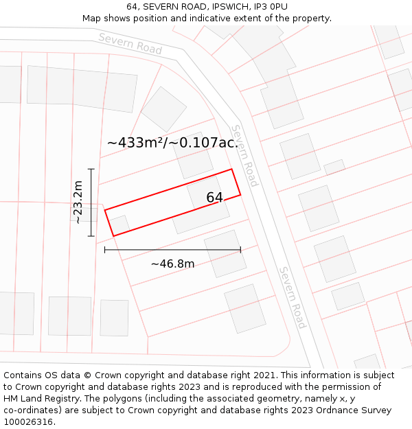 64, SEVERN ROAD, IPSWICH, IP3 0PU: Plot and title map