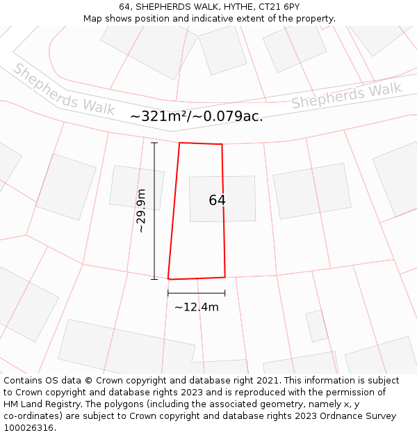 64, SHEPHERDS WALK, HYTHE, CT21 6PY: Plot and title map