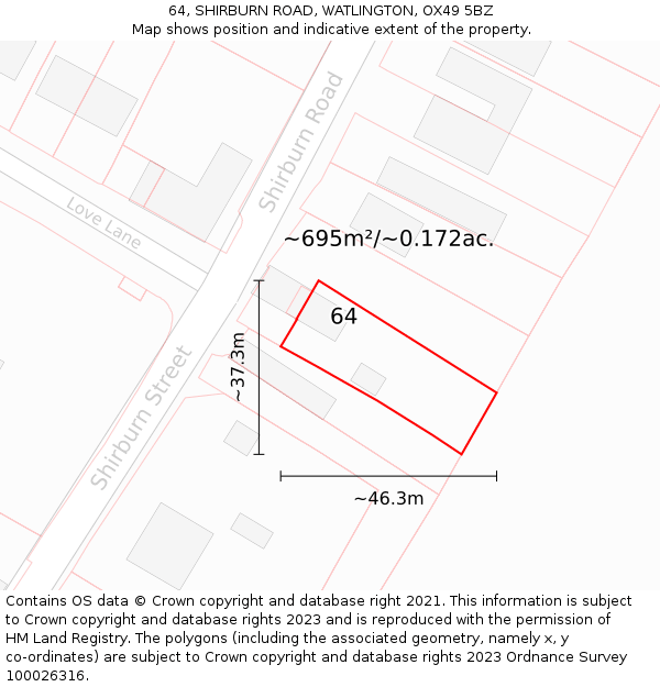 64, SHIRBURN ROAD, WATLINGTON, OX49 5BZ: Plot and title map