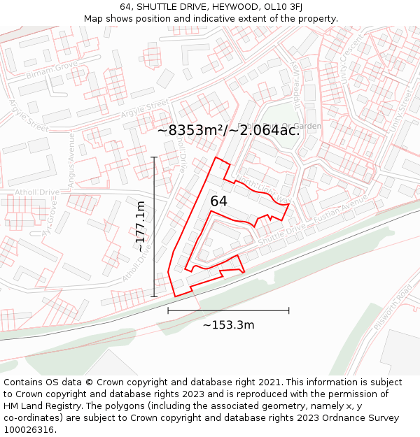 64, SHUTTLE DRIVE, HEYWOOD, OL10 3FJ: Plot and title map