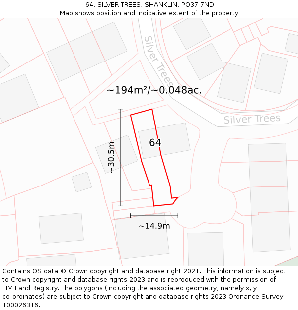 64, SILVER TREES, SHANKLIN, PO37 7ND: Plot and title map