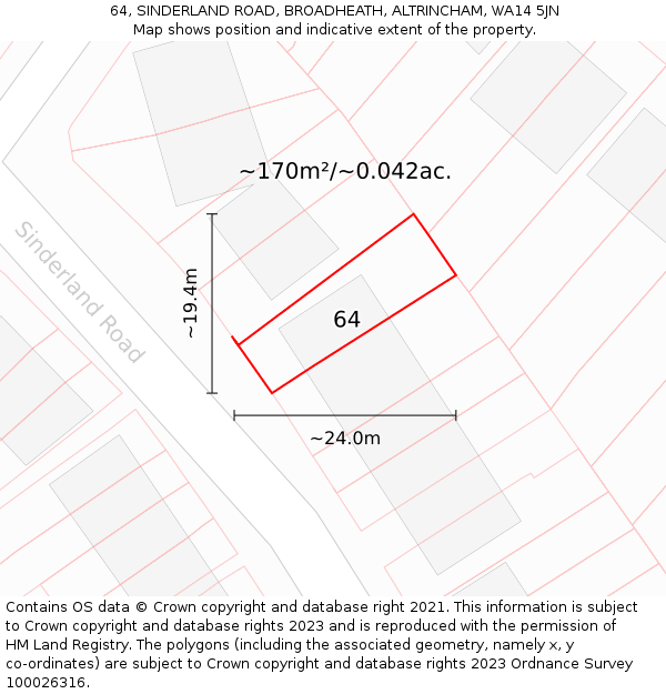 64, SINDERLAND ROAD, BROADHEATH, ALTRINCHAM, WA14 5JN: Plot and title map