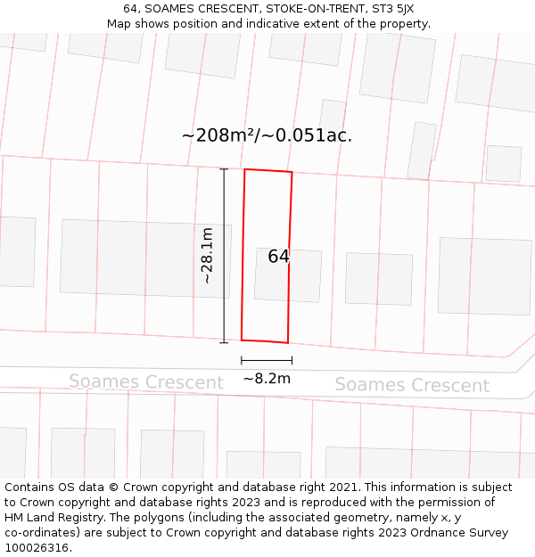 64, SOAMES CRESCENT, STOKE-ON-TRENT, ST3 5JX: Plot and title map