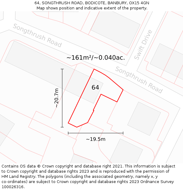 64, SONGTHRUSH ROAD, BODICOTE, BANBURY, OX15 4GN: Plot and title map