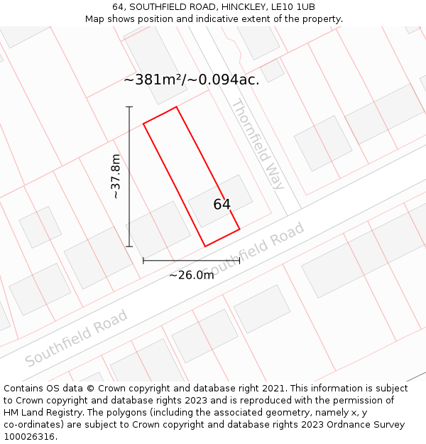 64, SOUTHFIELD ROAD, HINCKLEY, LE10 1UB: Plot and title map