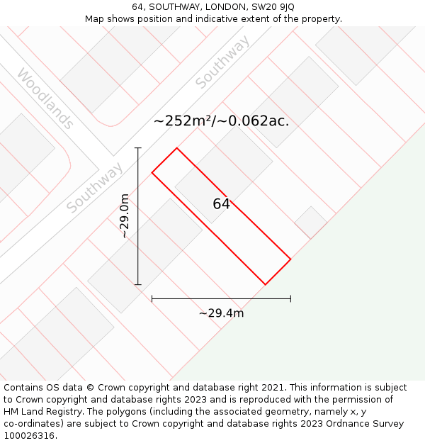 64, SOUTHWAY, LONDON, SW20 9JQ: Plot and title map