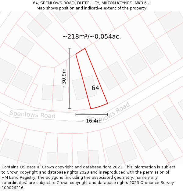 64, SPENLOWS ROAD, BLETCHLEY, MILTON KEYNES, MK3 6JU: Plot and title map