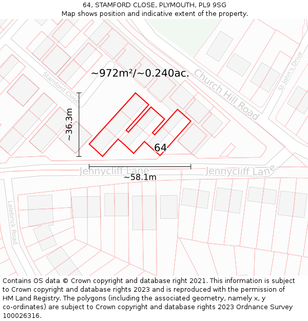 64, STAMFORD CLOSE, PLYMOUTH, PL9 9SG: Plot and title map