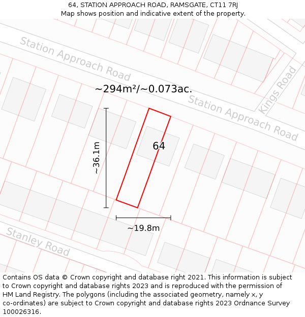 64, STATION APPROACH ROAD, RAMSGATE, CT11 7RJ: Plot and title map