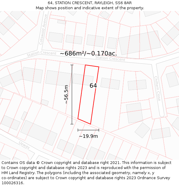 64, STATION CRESCENT, RAYLEIGH, SS6 8AR: Plot and title map