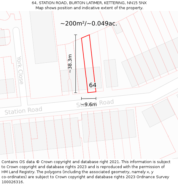 64, STATION ROAD, BURTON LATIMER, KETTERING, NN15 5NX: Plot and title map