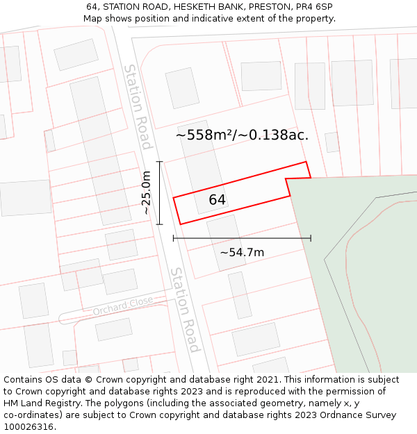 64, STATION ROAD, HESKETH BANK, PRESTON, PR4 6SP: Plot and title map