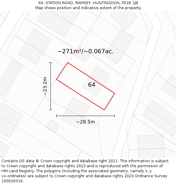 64, STATION ROAD, RAMSEY, HUNTINGDON, PE26 1JB: Plot and title map