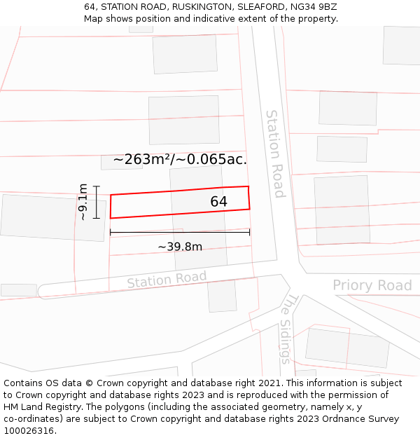 64, STATION ROAD, RUSKINGTON, SLEAFORD, NG34 9BZ: Plot and title map