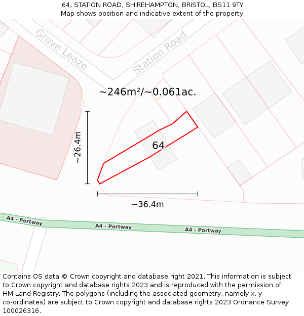 64, STATION ROAD, SHIREHAMPTON, BRISTOL, BS11 9TY: Plot and title map