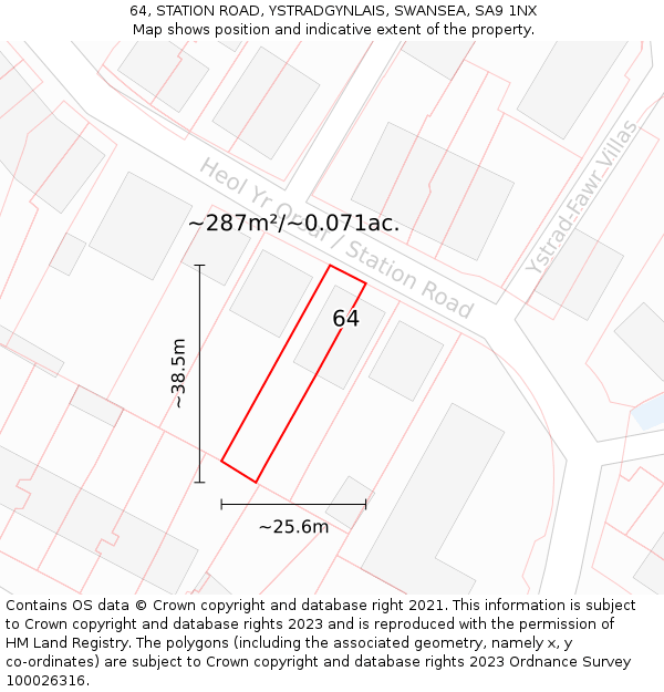 64, STATION ROAD, YSTRADGYNLAIS, SWANSEA, SA9 1NX: Plot and title map